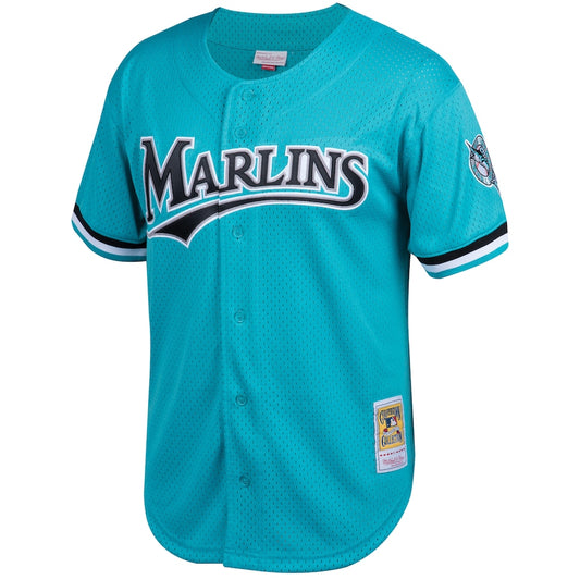 Men's Florida Marlins Andre Dawson Mitchell & Ness Teal Cooperstown Collection Mesh Batting Practice Button-Up Jersey