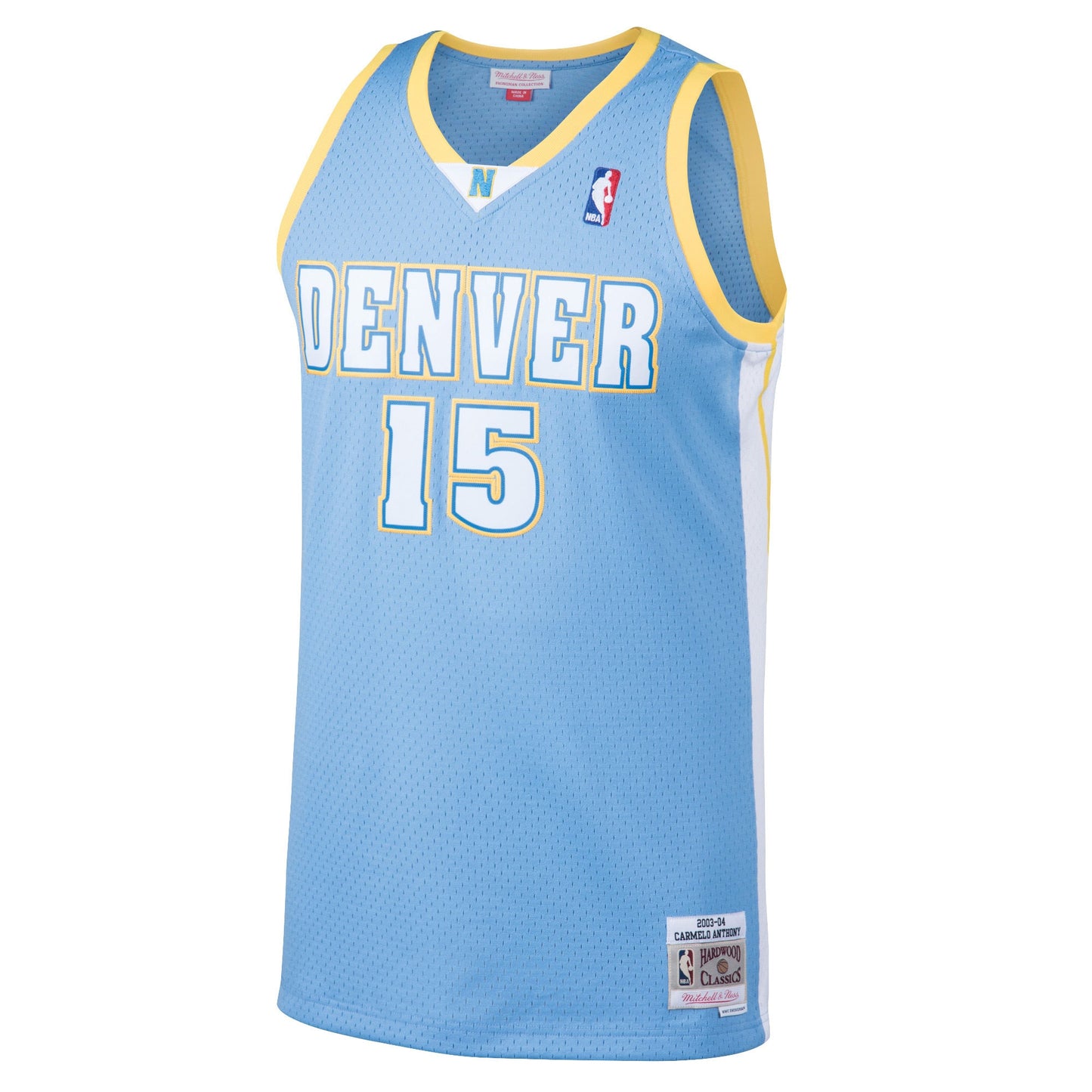 Men's Mitchell & Ness Carmelo Anthony Light Blue Denver Nuggets 2003-04 Hardwood Classics Swingman Jersey