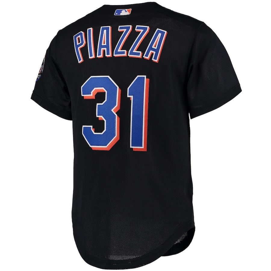 Men's New York Mets Mike Piazza Mitchell & Ness Black Cooperstown Collection Mesh Batting Practice Button-Up Jersey