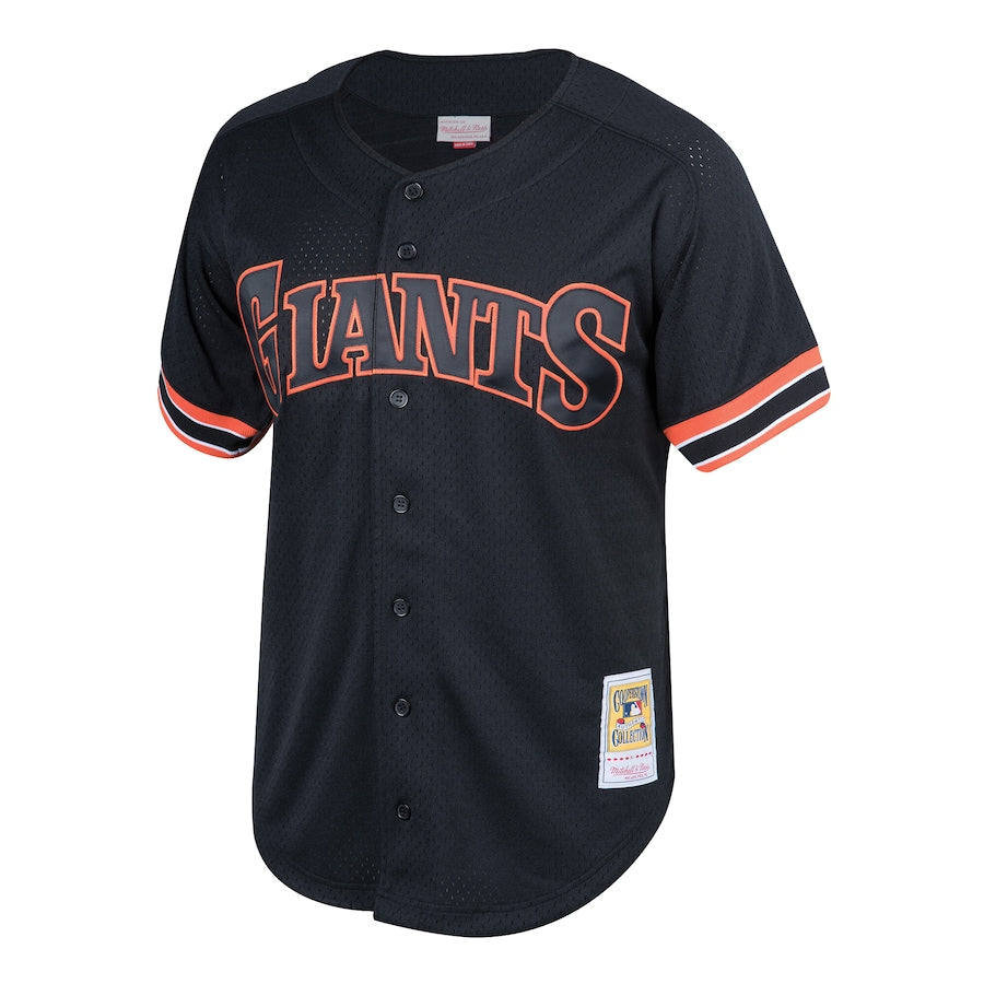 Men's San Francisco Giants Will Clark Mitchell & Ness Black Cooperstown Collection Mesh Batting Practice Button-Up Jersey