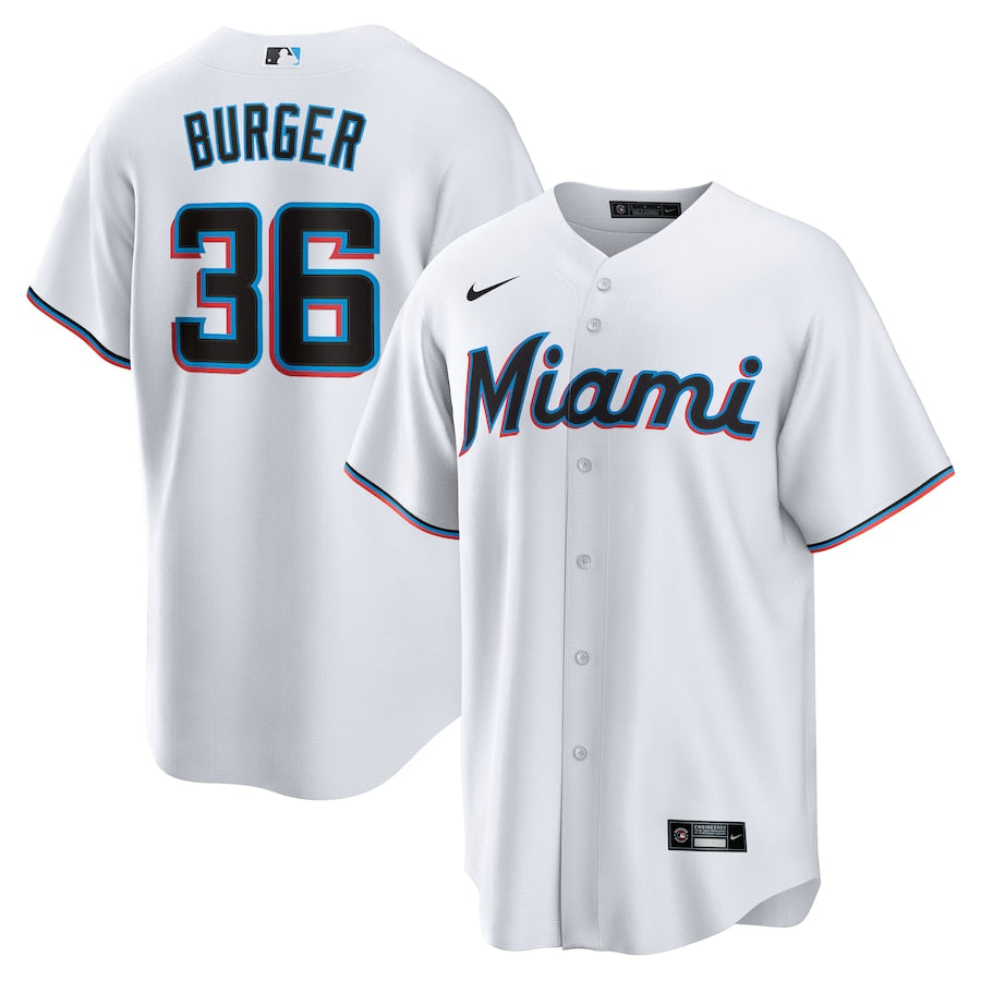 Men's Miami Marlins Jake Burger Nike White Home Replica Team Jersey