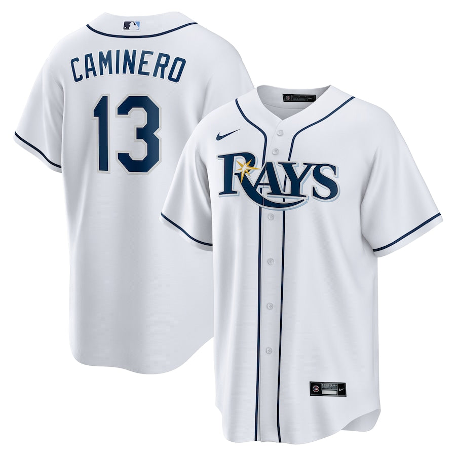 Men's Tampa Bay Rays Junior Caminero Nike White Home Replica Player Jersey